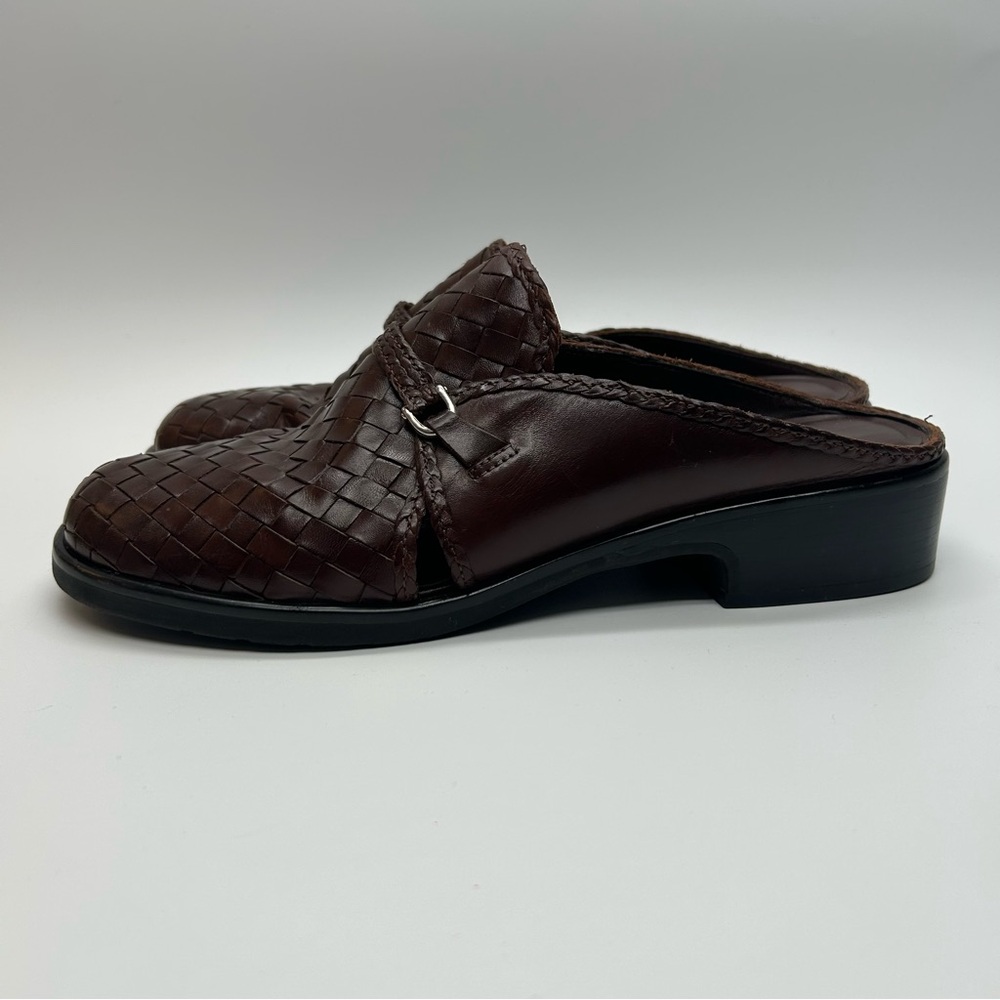 VTG 90s Leather Clogs Basket Weave Artiva Brazil Brown Sz 9